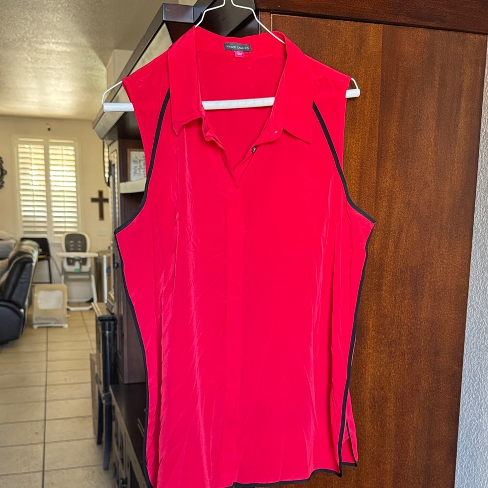 Vince Camuto Red Sleeveless Blouse with Black Trim